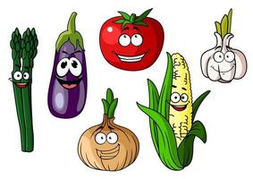 coloridos vegetales de dibujos animados con caras felices vector