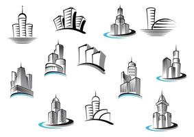 Office, telecommunication and residential buildings symbols vector