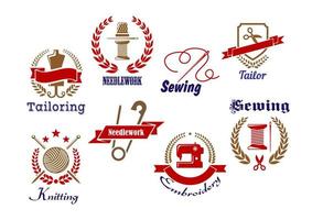 Retro Needlework Emblems Icon Set