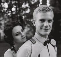 Beautiful wedding couple posing photo