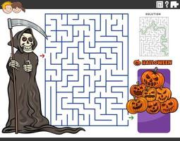 maze with cartoon Grim Reaper on Halloween time vector