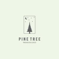 pine forest logo icon badge moon vintage minimalist design vector