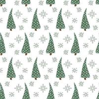 patrón sin costuras con árboles de navidad decorados y copos de nieve ilustración vectorial vector