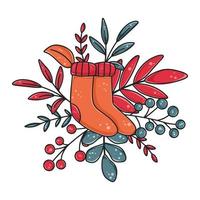 Hand drawn cute autumn and winter composition with open socks vector
