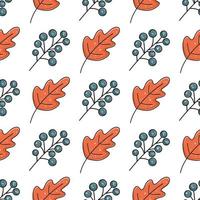 Autumn leafy berry seamless pattern vector