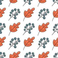 Autumn leafy berry seamless pattern vector