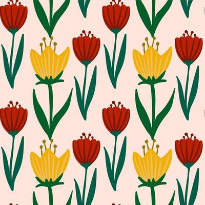 Seamless pattern with tulips. Spring texture.
