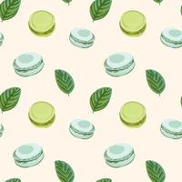 Colorful macarons with mint seamless pattern. Vector illustration in flat style.