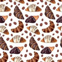 Croissants and coffee beans seamless pattern. vector