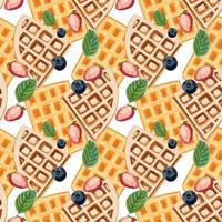 Waffles with berries seamless pattern. vector