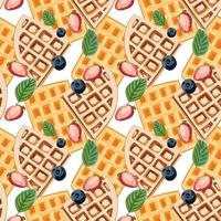 Waffles with berries seamless pattern. vector