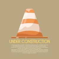 Under Construction Banner with Traffic Cone in Flat Design Style Vector Illustration
