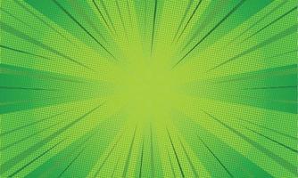 Abstract Comics Book Sunburst Background in Green Color. Superhero Poster with Halftone Element Vector Illustration