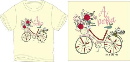 Perfect day cycle with flowers trendy stylish t shirt graphic design vector illustration