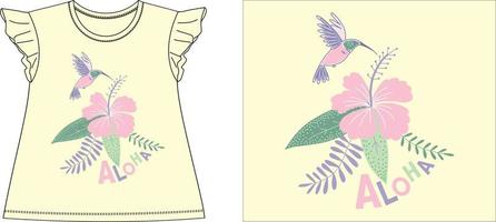 Aloha flowers with bird graphic design vector illustration