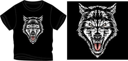 vector de diseño gráfico de camiseta con estilo de moda de lobo enojado