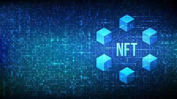 NFT technology background made with binary code. Non-fungible token digital crypto art blockchain tech concept. Investment in cryptographic. Matrix background with digits 1.0. Vector illustration.