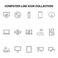 Computer and technology concept. Vector icons drawed with thin lines. High quality editable strokes. Line icon set. Icons of progress bar, cd disk, compact, flash card, wi fi, router, speaker