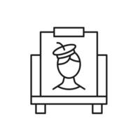 Vector outline symbol suitable for internet pages, sites, stores, shops, social networks. Editable stroke. Line icon of artist in beret on canvas