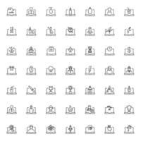 Simple black and white illustrations drawn with thin line. Editable stroke. Line icon set with vector signs of various items on monitor or modern laptop