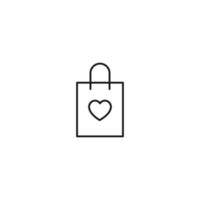 Outline sign related to heart and romance. Editable stroke. Modern sign in flat style. Suitable for advertisements, articles, books etc. Line icon of heart inside of rectangular shopping bag vector