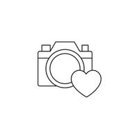 Romance and love concept. Outline sign drawn in flat style. Line icon of heart by photo camera vector