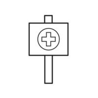 Vector outline symbol suitable for internet pages, sites, stores, shops, social networks. Editable stroke. Line icon of  medical cross on banner