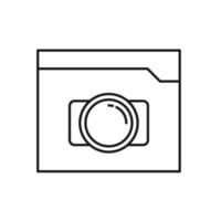 Vector outline symbol suitable for internet pages, sites, stores, shops, social networks. Editable stroke. Line icon of photo camera inside of folder