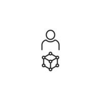 Black and white sign suitable for advertisement, web sites, stores, shops, apps. Editable stroke drawn with thin black line. Vector icon of user next to chemical compound