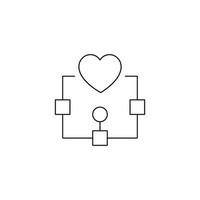 Romance and love concept. Outline sign drawn in flat style. Line icon of heart over algorithm vector