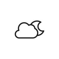 Forecast and weather concept. Minimalistic monochrome signs suitable for apps, sites, advertisement. Editable stroke. Vector line icon of Moon behind cloud