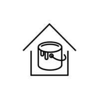 Building as establishment or facility. Outline monochrome sign in flat style. Suitable for stores, advertisements, articles, books etc. Line icon of bucket with dye inside of house vector
