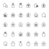 Building as establishment or facility. Line icon set including icons of houses, clinics, workshops, studios, stores, cafe, laboratory. Suitable for websites, internet stores etc vector