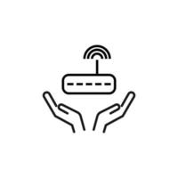 Charity and philanthropy concept. Hight quality sign drawn with thin line. Suitable for web sites, stores, internet shops, banners etc. Line icon of wi fi router over opened hands vector