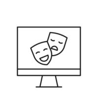 símbolo de contorno vectorial adecuado para páginas de Internet, sitios, tiendas, tiendas, redes sociales. trazo editable. icono de línea de máscaras teatrales en la pantalla de la computadora moderna vector