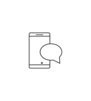 Computer technology concept. Modern outline illustration for banners, flyers and web sites. Editable stroke in trendy flat style. Line icon of speech bubble, mobile phone vector