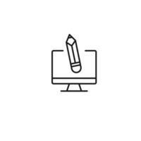 Item on pc monitor. Outline sign suitable for web sites, apps, stores etc. Editable stroke. Vector monochrome line icon of pencil on computer monitor