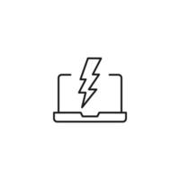 Simple black and white illustration drawn with thin line. Perfect for advertisement, internet shops, stores. Editable stroke. Vector line icon of lightning laptop monitor