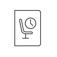 Vector outline symbol suitable for internet pages, sites, stores, shops, social networks. Editable stroke. Line icon of passengers seat and clock on cover of book or magazine