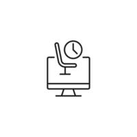 Item on pc monitor. Outline sign suitable for web sites, apps, stores etc. Editable stroke. Vector monochrome line icon of seat and clock on computer monitor