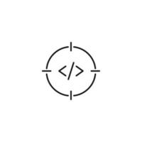 Simple black and white illustration perfect for web sites, advertisement, books, articles, apps. Modern sign and editable stroke. Vector line icon of program code inside target