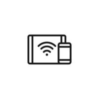 Electronic devices concept. Monochrome illustration drawn with thin line. Perfect for internet resources, stores, books, banner. Line icon of smartphone and tablet with wi fi sign on display vector