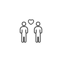 Outline sign related to heart and romance. Editable stroke. Modern sign in flat style. Suitable for advertisements, articles, books etc. Line icon of heart inside of faceless people as lgbt couple vector