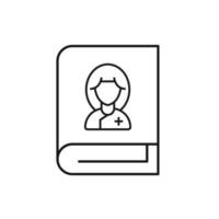 Vector outline symbol suitable for internet pages, sites, stores, shops, social networks. Editable stroke. Line icon of female doctor on cover of book