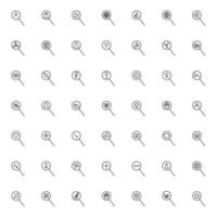 Outline symbols in flat style. Modern signs drawn with thin line. Editable strokes. Line icon set of various items under magnifying glass vector
