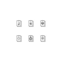 Line icon collection of vector signs and monochrome symbols drawn with black thin line. Suitable for shop, sites, apps. Algorithm, open box, clock, timer, medical cross on clipboard