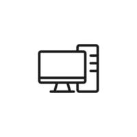 Electronic devices concept. Monochrome illustration drawn with thin line. Perfect for internet resources, stores, books, banner. Line icon of modern computer with system block vector