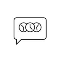 Vector outline symbol suitable for internet pages, sites, stores, shops, social networks. Editable stroke. Line icon of  clocks in speech bubble