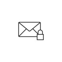 Post and letter monochrome sign. Outline symbol drawn with black thin line. Suitable for web sites, apps, stores, shops etc. Vector icon of lock next to envelope