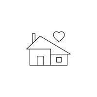 concepto de romance y amor. signo de contorno dibujado en estilo plano. icono de línea de corazón sobre casa con techo triangular vector